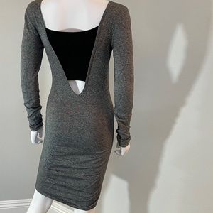 EXPRESS - Bandaged Back Gray Body Hugging Midi Dress